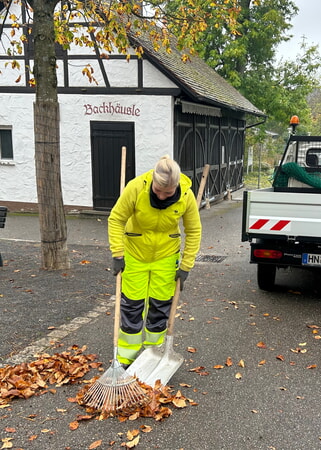 Wo möglich oder sinnvoll, wird das Laub von Hand und leise aufgesammelt; manchmal ist der Bläser aber unverzichtbar.